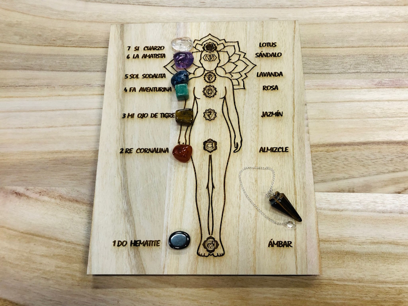 Tabla radiestesia chakras de pie 30 x 24 cm